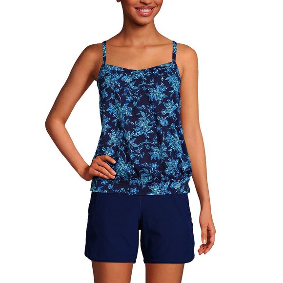 Lands' End Women's 14-18W LONG Blouson Tankini Chlorine Resistant Swimsuit Top D - Picture 1 of 12